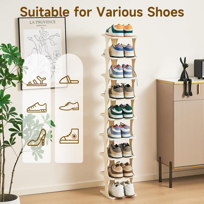 UFORU Vertical Shoe Rack 6 Tier, Narrow Free Standing Shoe Organizer for Closet, Entryway & Bedroom, Tall Plastic Narrow Shoe Rack for Small Spaces, Stackable Shoe Organizer& Easy to Assemble