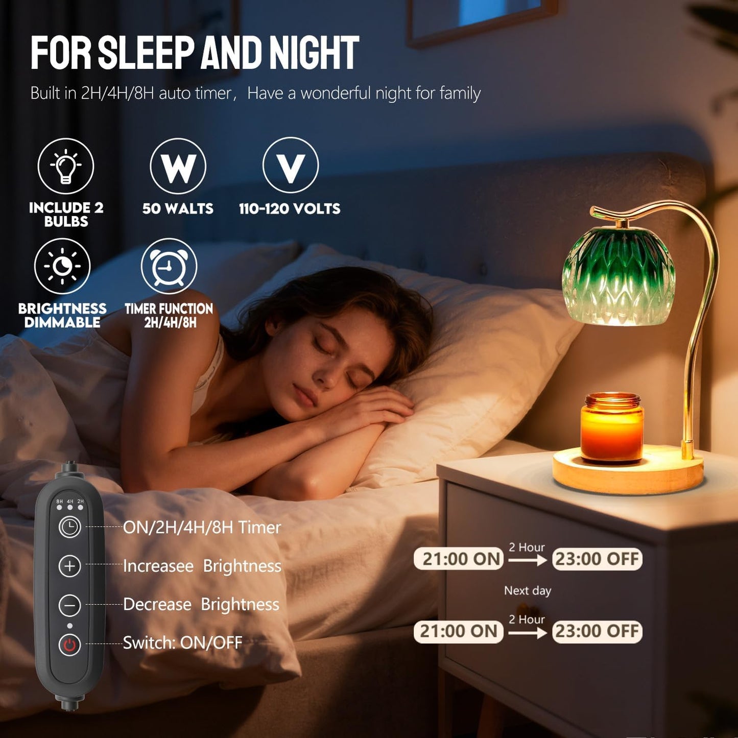 Fragrance Candle Warmer Lamp with 2 Bulbs Electric Candle Warmer with Timer & Dimmer for Home Decor