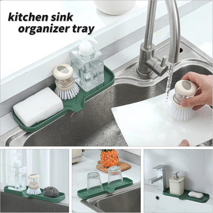 MicoYang Silicone Bathroom Soap Dishes with Drain Spout-Bathroom and Kitchen Sink Organizer,Sponge Holder,Dish Soap Tray,Perfect for Dispenser,Scrubber,Bottle,Cup on Sink or Counter-Coffee 4.9"×3.2"