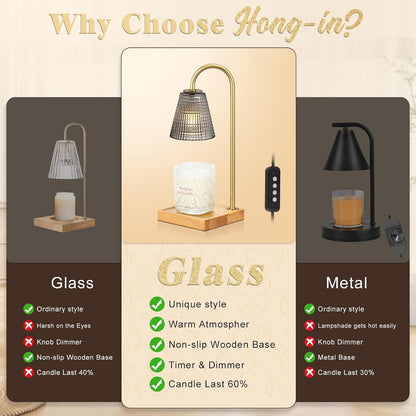 Hong-in Candle Warmer Lamp with Timer-Dimmable Adjustable Height Candle Lamp Warmer, Birthday Gifts for Women Mom Her, Housewarming Office Home Decor,Wax Warmer for Scented Wax Jar Candles