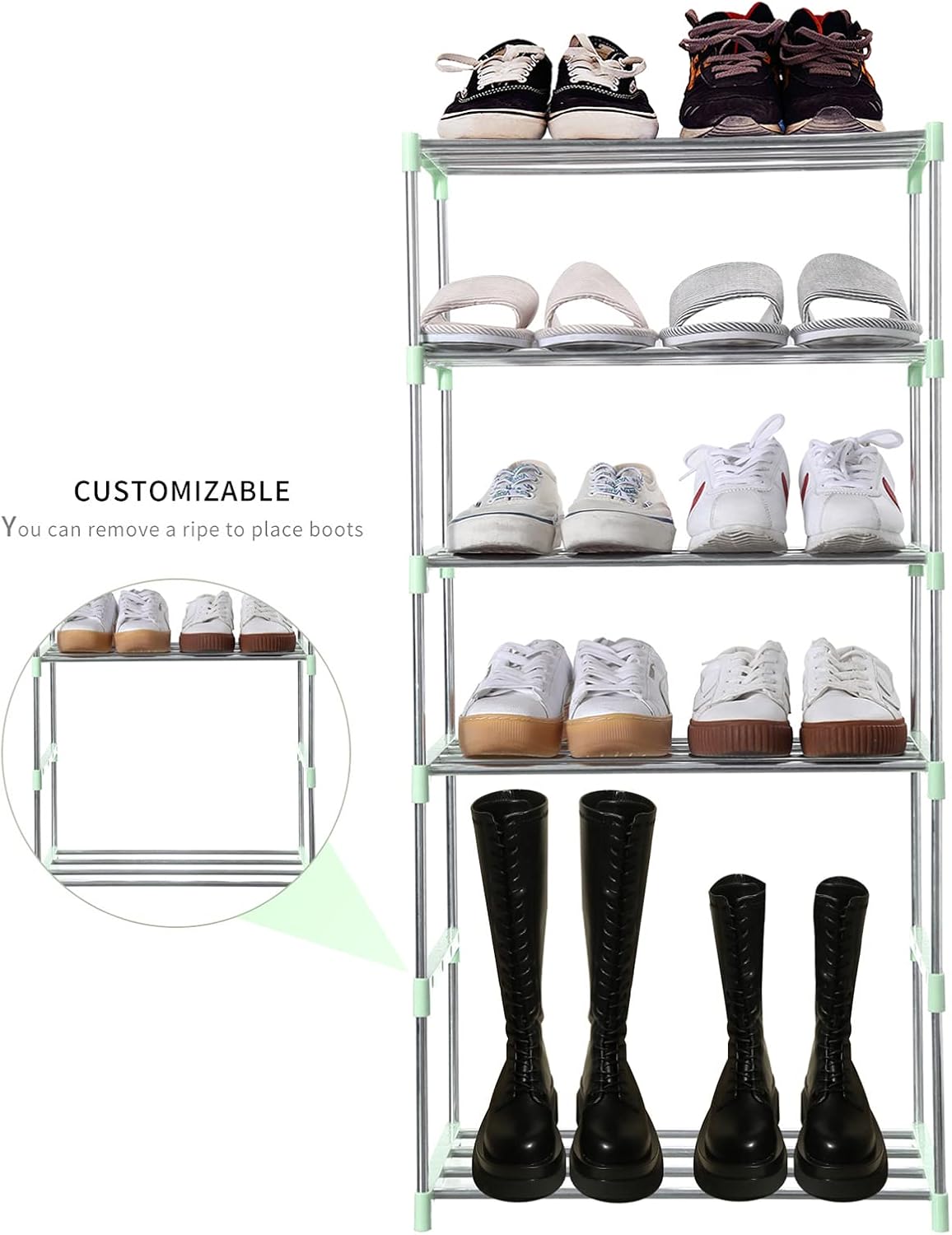 Jucaifu Stackable Small Shoe Rack, Entryway, Hallway and Closet Space Saving Storage and Organization (3-Tier, White)