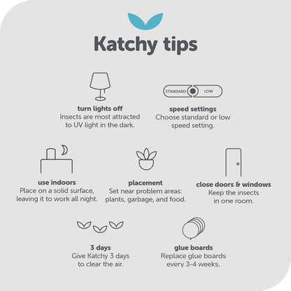 The Original Katchy Indoor Insect Trap - Fan Powered with UV Light - Fruit Fly Traps for Indoors - for Fruit Flies, Gnats, Mosquitoes, Moths (Black)
