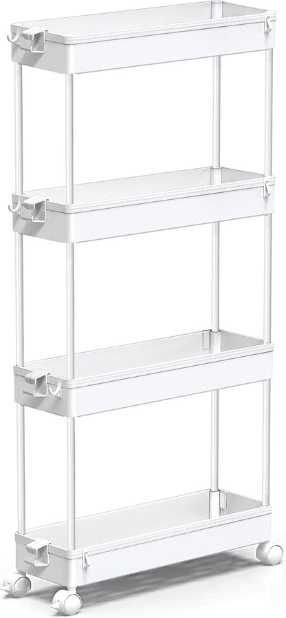SPACEKEEPER Slim Rolling Storage Cart 4 Tier Bathroom Organizer Cart Mobile Shelving Unit Slide Out Utility Cart for Kitchen, Bthroom, Makeup, Craft, Laundry Narrow Places, Black