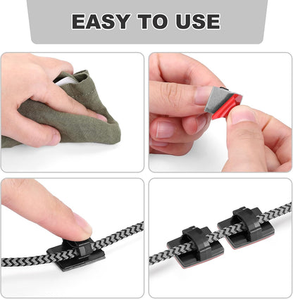 GWHOLE 100Pcs Adhesive Cable Clips Cord Organizer Wire Management for Car Office and Home