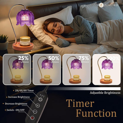 Funistree Flower Candle Warmer Lamp with Timer & Dimmer, Adjustable Height Candle Warmer, Christmas Birthday Gifts for Women Mom, House Warming New Home Decor, Wax Warmer with 2 Bulbs for Jar Candles