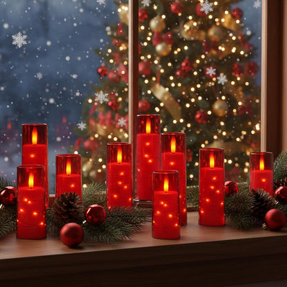 Raycare Flameless Candle with Remote Timer, 3 Flickering Acrylic Battery Operated LED Pillar Candles with Embedded Star String for Christmas, Wedding, Home Table Decor, and as a Gift (Ivory White)