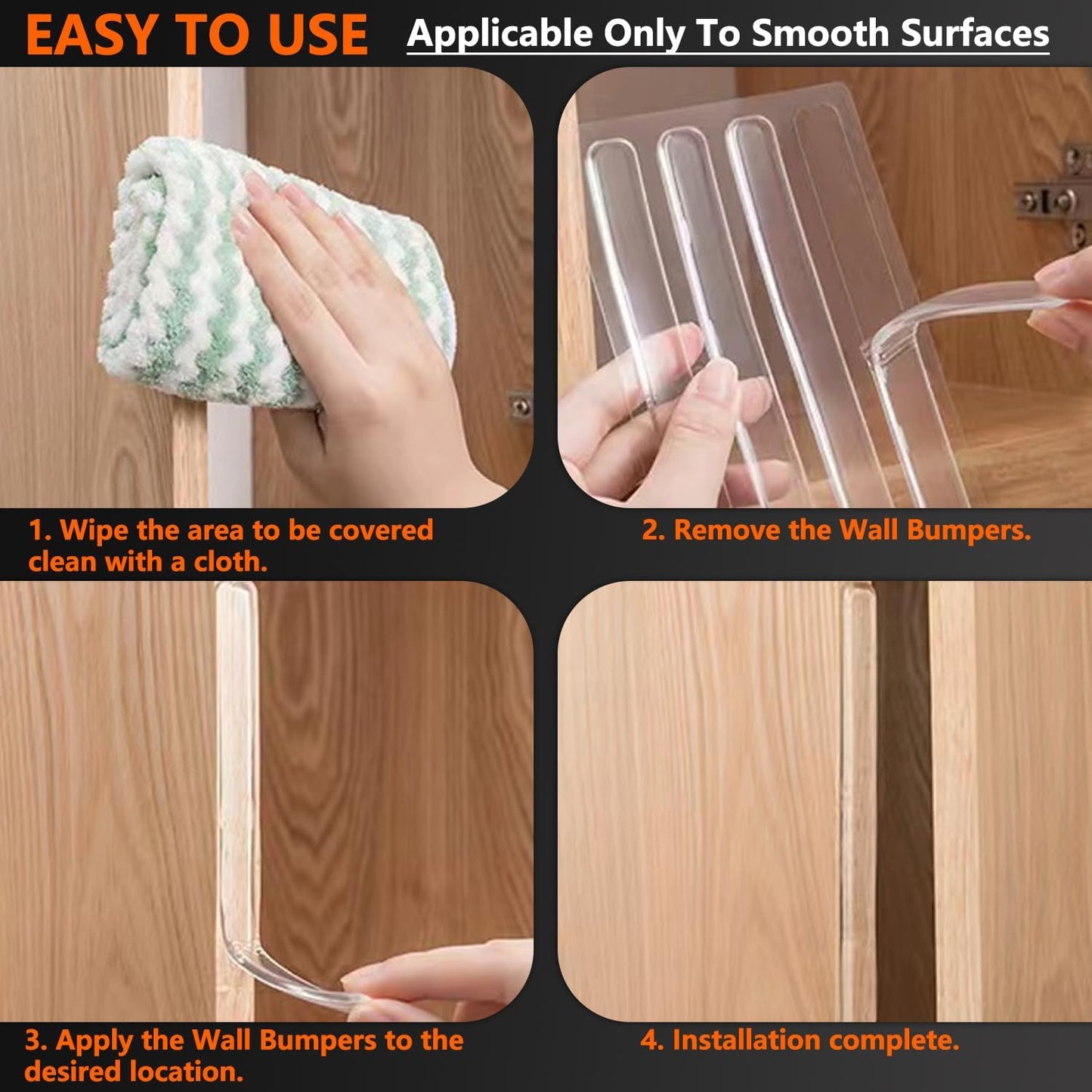 CONSSS 28PCS Wall Bumpers, Clear Cabinet Door Bumper Ultra-Strong Clear Silicone Strips, Rubber Bumpers Self Adhesive Anti-Collision Pads Wall Protector for Furniture, Cabinets, Doors, Toilets