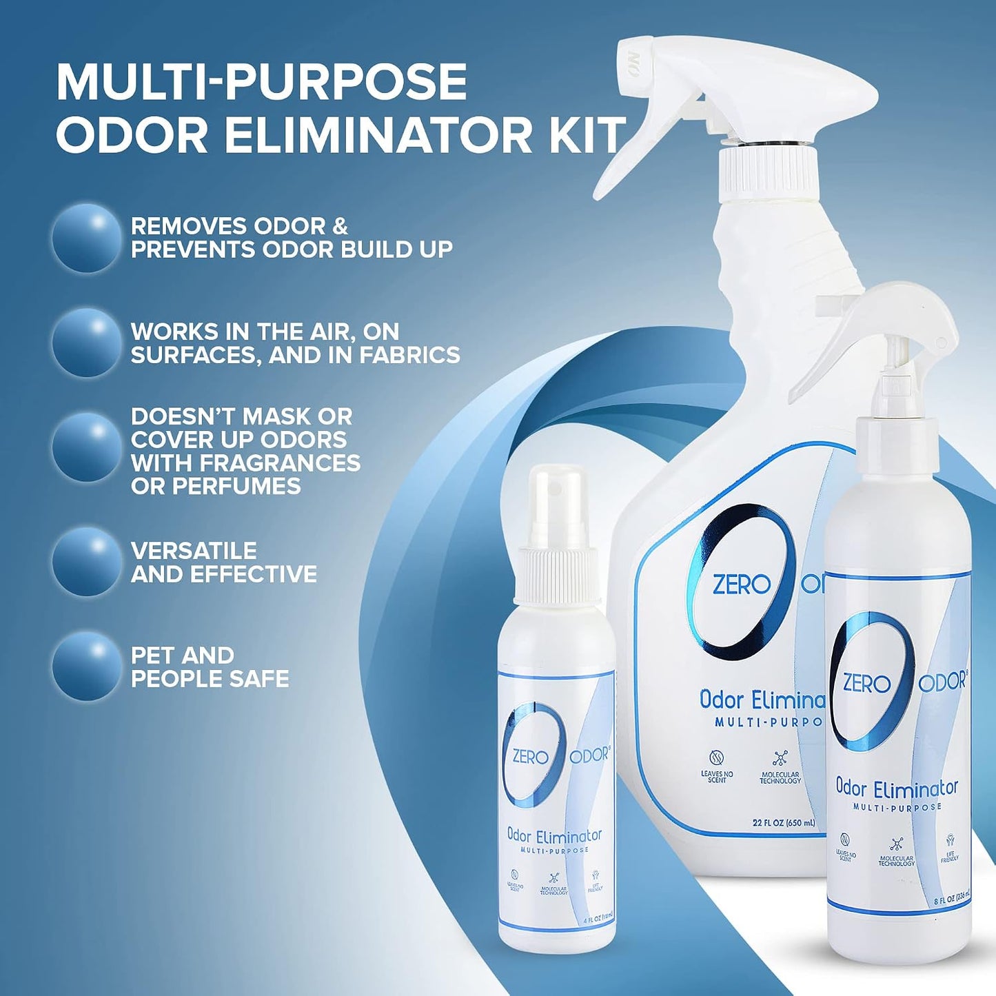 Zero Odor – Multi-Purpose Odor Eliminator - Air & Surface Odor – Patented Technology for Bathroom, Kitchen, Fabric, Closet- Smell Great Again, 16oz