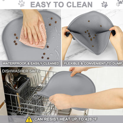 SMILOOL Silicone Pet Food Mat with Raised Edge for Food and Water Bowl, Dog Feeding Mats, Cat Food Trays for Floor Waterproof, Rubber Tray for Dogs and Cats, 19 x 12 x 0.7 Black