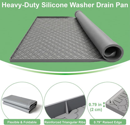 33 x 31 Inch Washing Machine Drain Pan, Silicone Washer Pan, Black | 2cm Raised Waterproof Edge, Washer and Dryer Mat for Floor Protection, Fits Standard & Large Washers Up to 5.0 Cu.Ft.