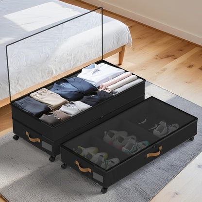 Under Bed Storage with Wheels 2-Pack, 75L XXL Under the Bed Storage Containers Large, 12" Tall Adjustable Storage for Underbed with Lids, Rolling for Shoes, Clothes, Blankets (Grey)