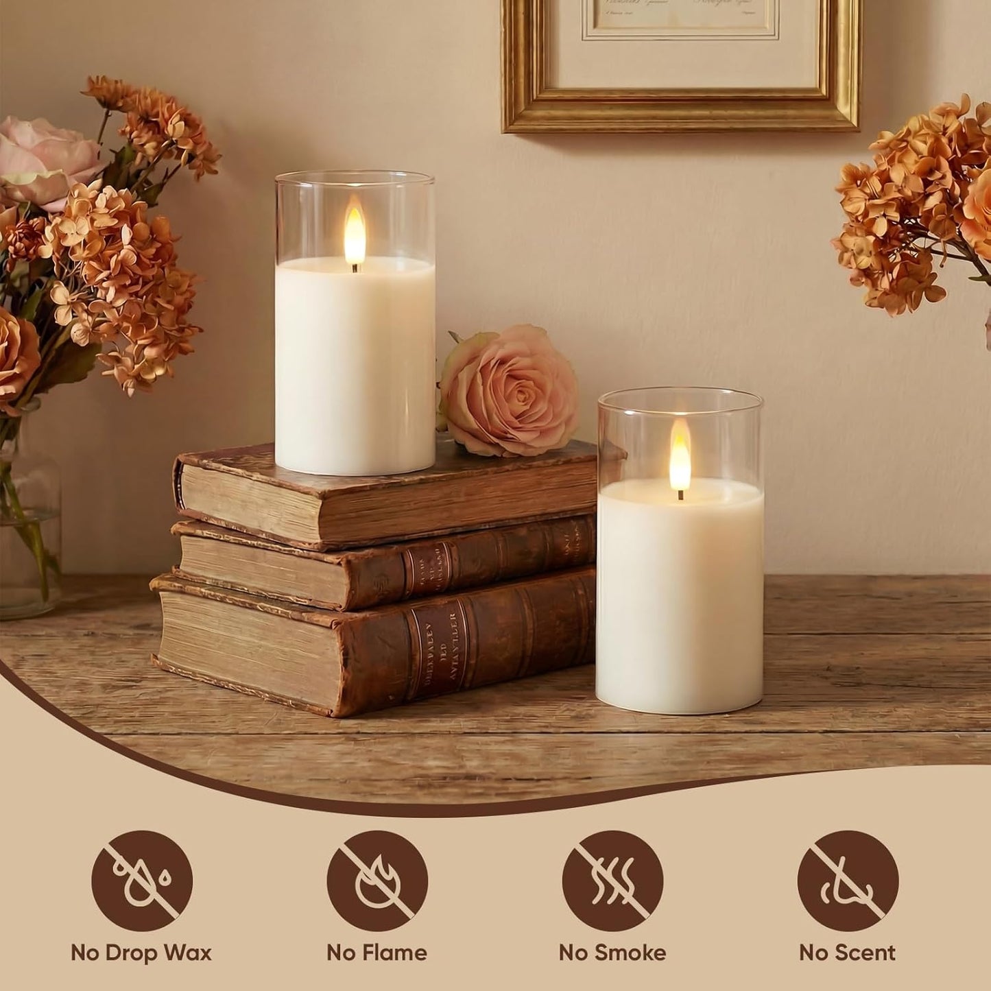 Amagic Clear Glass Flameless Candles Battery Operated with Timer, Remote Control, LED Pillar Candles, Battery Powered, Valentine's Day Decor, Pure White Wax, Set of 3