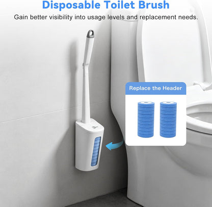 Disposable Toilet Brush - Toilet Bowl Cleaner with Automatic Lid 20 Replacement Heads in PC Box, Compatible with Rod Refills, Toilet Brush and Holder Set for Bathroom Cleaning, White