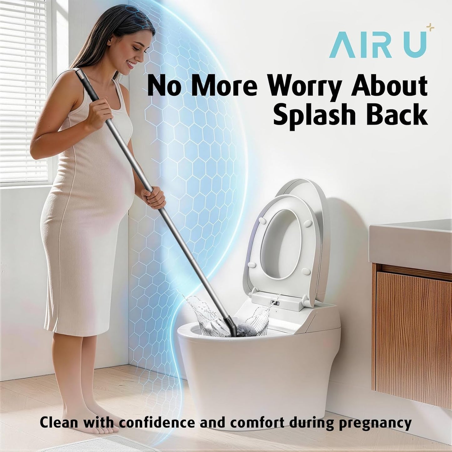 Toilet Bowl Brush with Long Handle, 23-42inch Adjustable 4-Section Aluminum Pole, Durable Nylon Bristles, No Bending Bathroom Cleaning Brush for Seniors, Pregnant Women, Back Pain Sufferers, Janitors