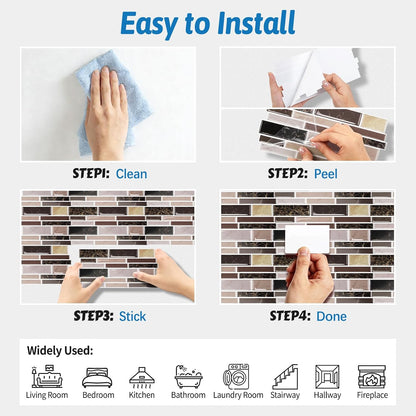 24 Sheet Peel and Stick Tile Backsplash Sticks for Kitchen 10"x 5" Back Splashes Self Adhesive Waterproof Tile Wall Paper for Bathroom Kitchen Backsplash, RV, Fireplace, Black/White Marble Look