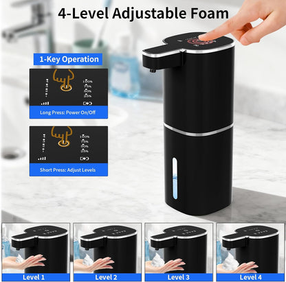 Automatic Foaming Soap Dispenser, Touchless Hand Soap Dispenser, USB Rechargeable, 4 Adjustable Levels, 14.2 oz (420 ml) Large Capacity, for Bathroom, Kitchen & School (Black, Foaming)