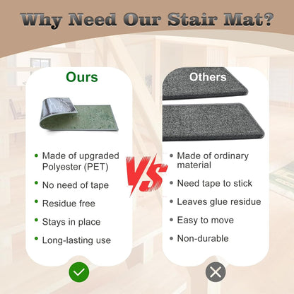 Non Slip Stair Treads for Wooden Steps, 15 Pack 8"x30" Washable Carpet | 8x30 in soft chenille polyester stair treads with reusable TPE backing for indoor wood stairs, dogs, kids, and seniors