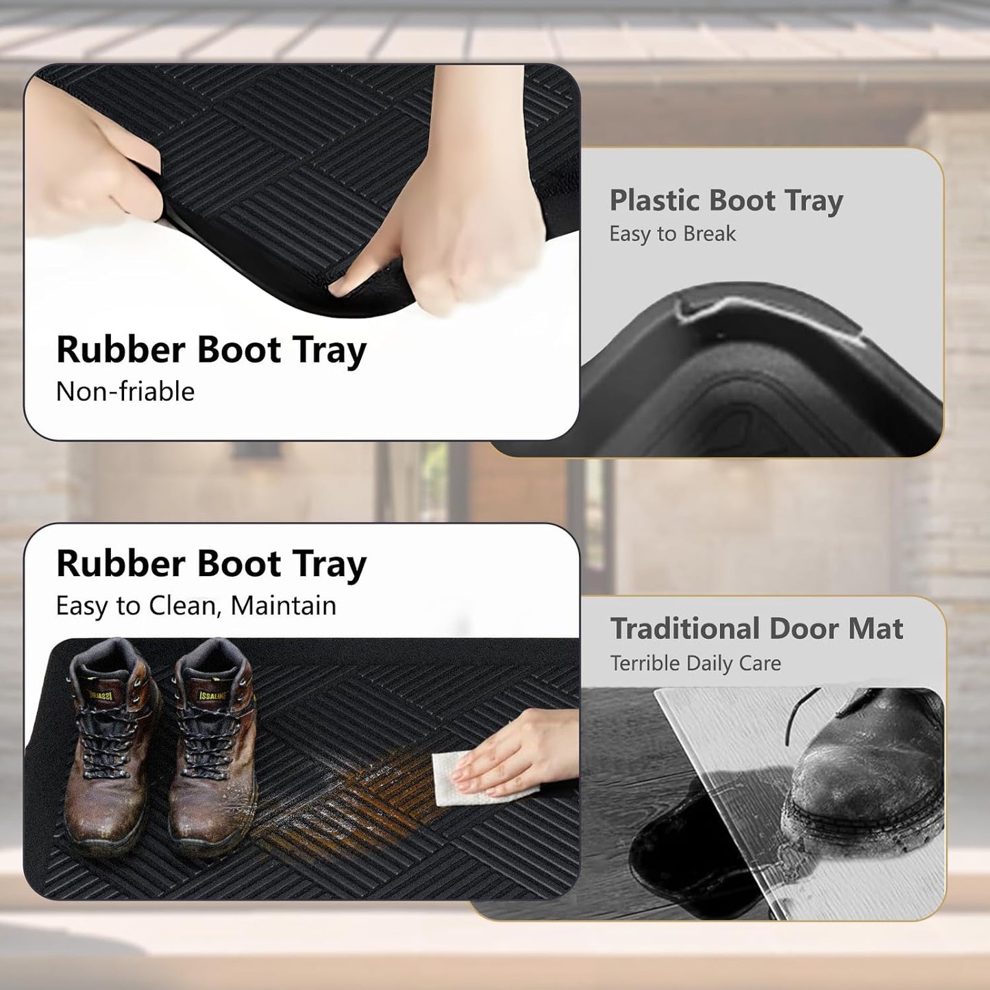Boot Tray for Entryway, Multi-Purpose Shoe Tray with Lip, Rubber Mat for Shoe Organizer Indoor Outdoor Use, 27.5"x16"