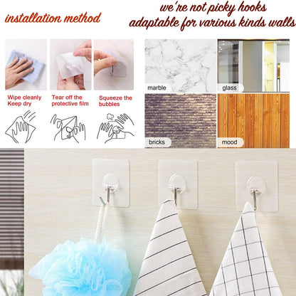 Heavy Duty Adhesive Hooks 33 lb(Max) 15KG,Waterproof and Oilproof Reusable Seamless Hooks Heavy Duty Wall Hook for Kitchen Bathroom Office 24 Pack