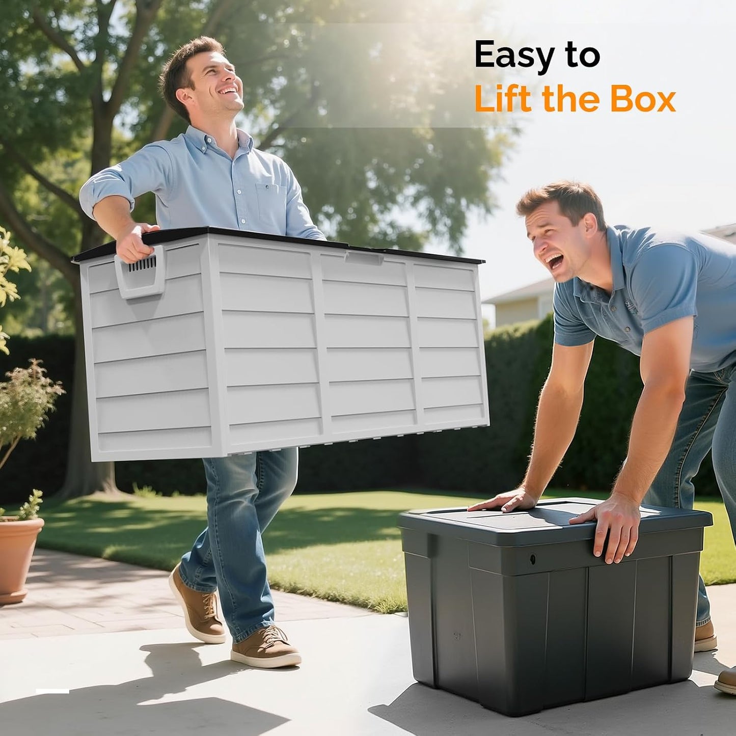 VINGLI 75 Gallon Outdoor Storage Box, Lockable Plastic Storage Containers with Lid, Patio Deck Box Furniture for Garden, Pool, Balcony, Yard (Coffee)