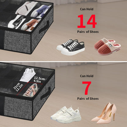 Onlyeasy Sturdy Under Bed Shoe Storage Organizer, Set of 2, Fit 12 to 24 Pairs, Underbed Shoes Closet Storage Solution with Clear Window, Breathable, L29.3 x W23.6 x H5.9, Linen-like Black, MXAUBSB2P