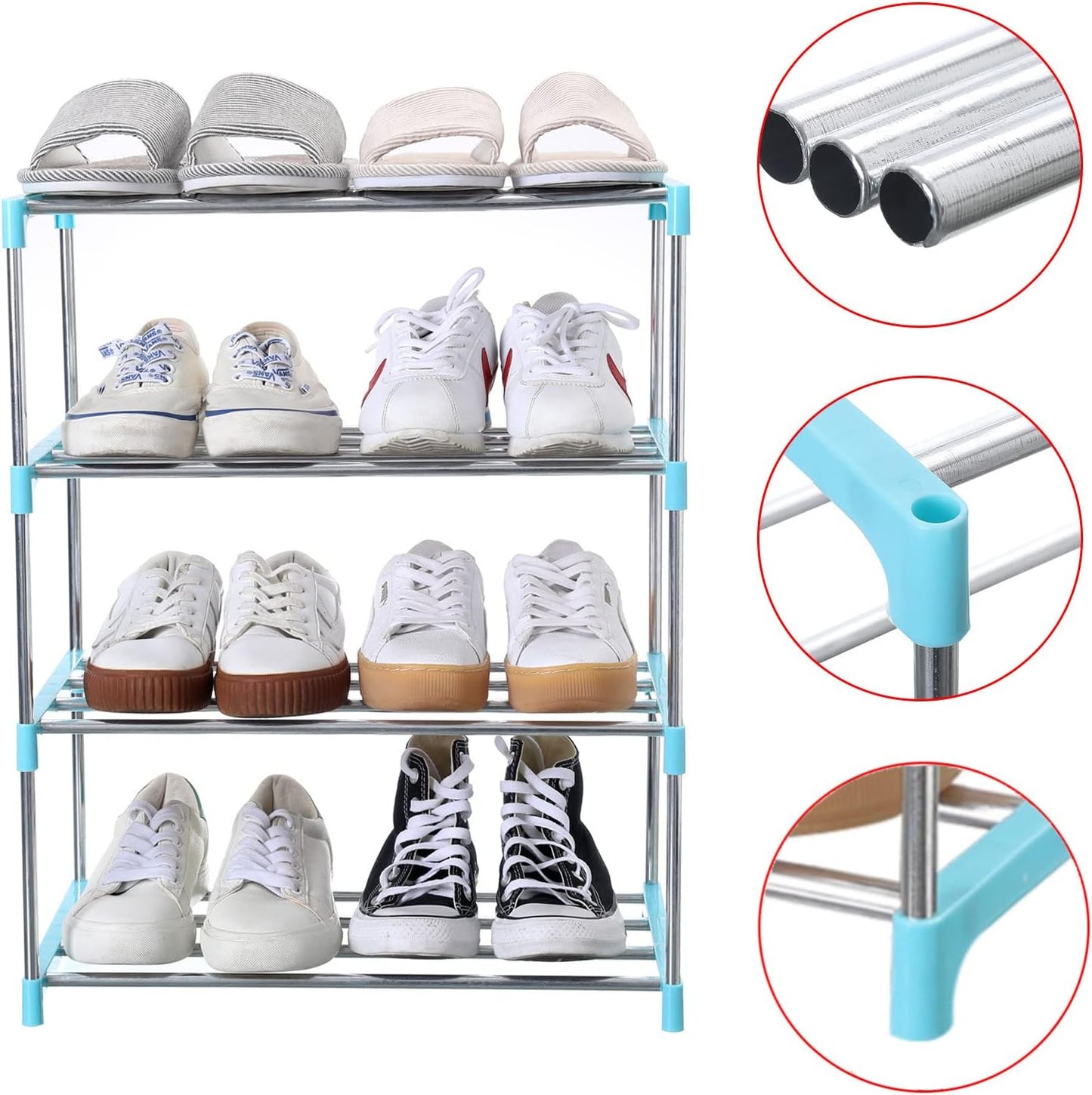 Jucaifu Stackable Small Shoe Rack, Entryway, Hallway and Closet Space Saving Storage and Organization (3-Tier, White)