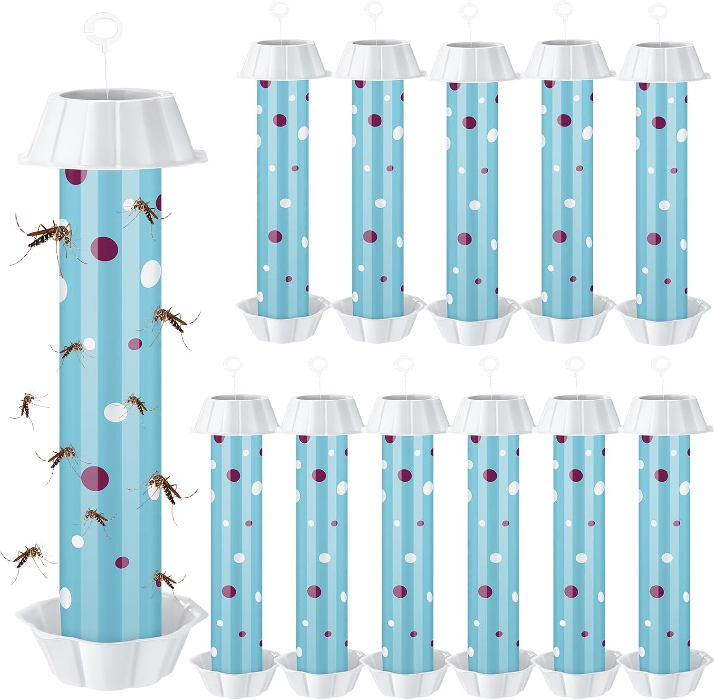 12 Pcs Sticky Fly Trap Fly Stick Indoor Outdoor Long Lasting Adhesive Fly Catcher with Hanging Hook for Wasps Gnats Bugs Insects Moths Fruit Flies Mosquitoes Spiders Fleas (White)