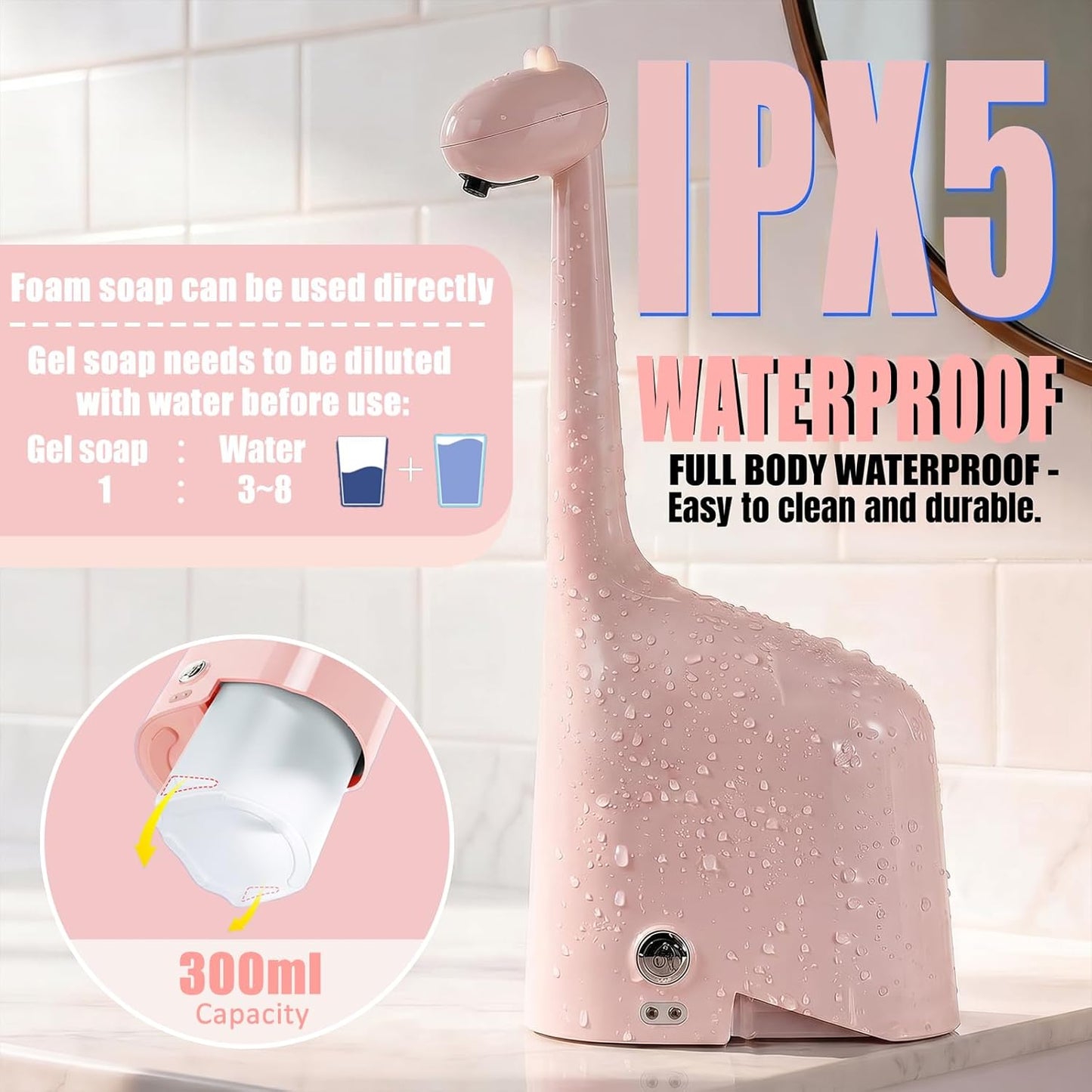 Automatic Foaming Soap Dispenser,10oz/300ml Touchless Smart Dispenser,Rechargeable Electric with 3-Level Adjustable Foam,IPX5 Waterproof for Bathroom Kitchen,White