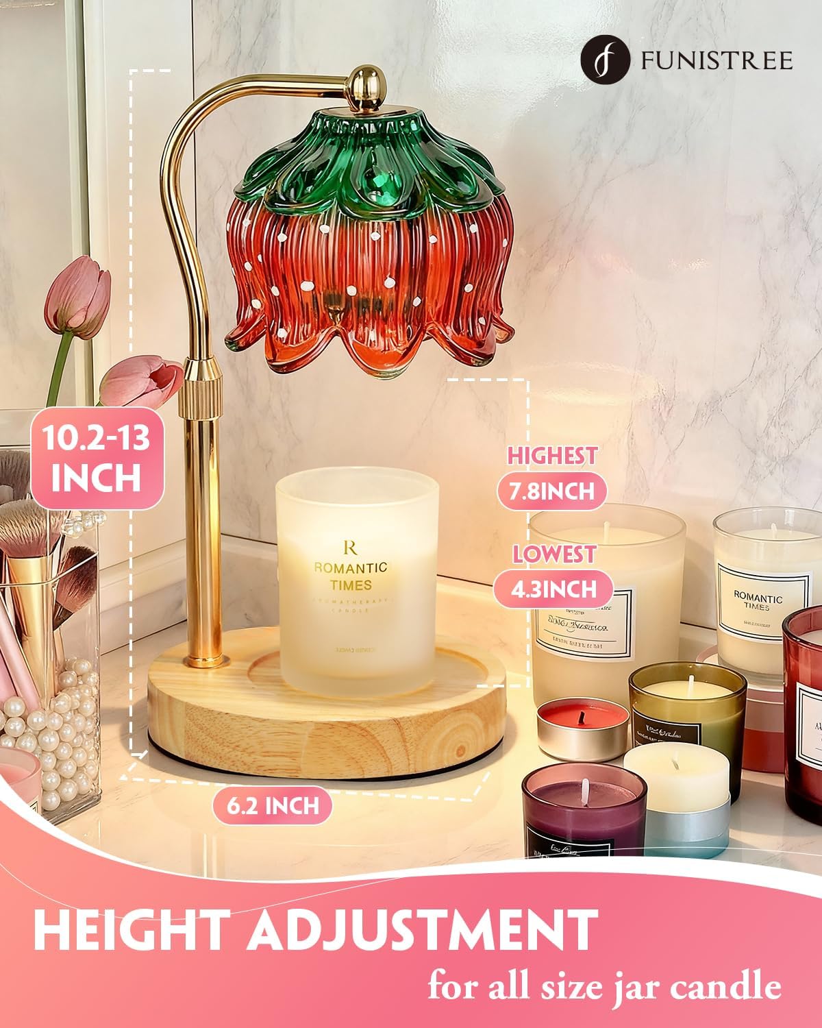Funistree Flower Candle Warmer Lamp with Timer, Dimmable Candle Lamp Warmer, Christmas Birthday Gifts for Women Mom Her, Housewarming Home Decor, Lotus Wax Warmer for Yankee Candles - Lily Amber