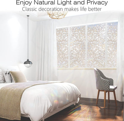rabbitgoo Window Privacy Film, Frosted Glass Window Clings, Static Cling UV Heat Blocking Door Stickers for Home Bathroom, Removable Indoor Decal Coverings Day and Night, Pure, 17.5 x 78.7 Inches