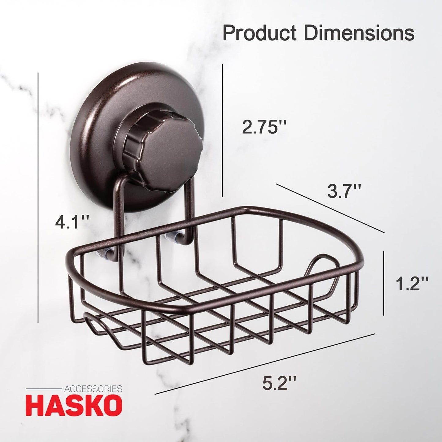 HASKO Suction Cup Soap Dish for Shower Wall, Rustproof Stainless Steel Shower Soap Holder for Bathroom with Hooks and Soap Saver, Includes Optional No Drill Adhesive Mount, Silver