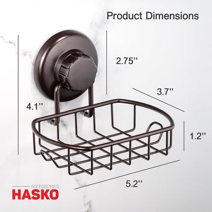 HASKO Suction Cup Soap Dish for Shower Wall, Rustproof Stainless Steel Shower Soap Holder for Bathroom with Hooks and Soap Saver, Includes Optional No Drill Adhesive Mount, Silver