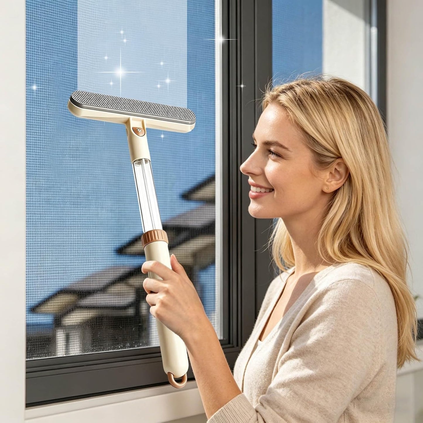 3-in-1 Telescopic Window Screen Cleaning Brush - Double-Sided Screen Cleaner Tool with Built-in Crevice Brush, Extendable Squeegee for Home Office Car Screens Window (1, Grey)