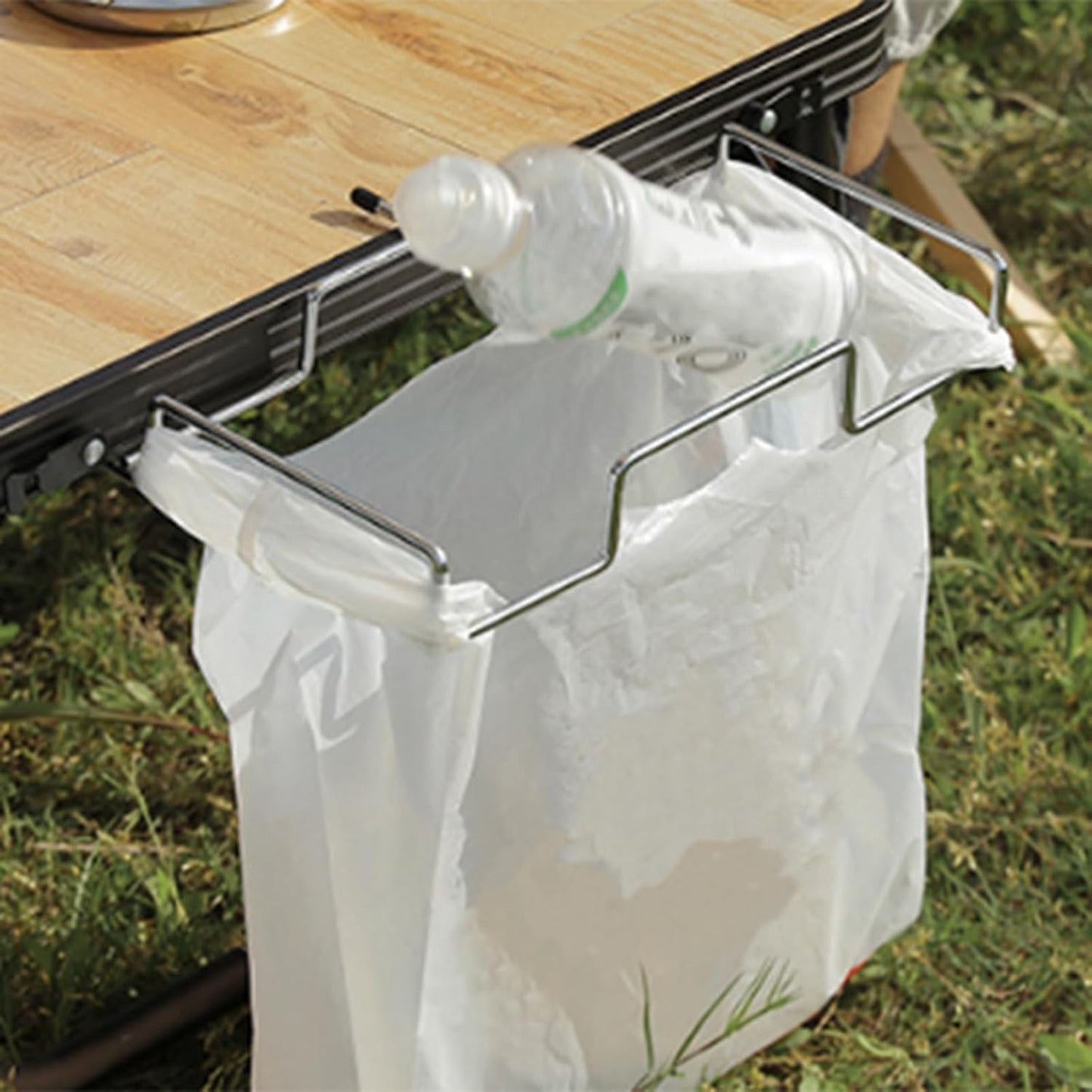 Stainless Steel Trash Bag Holder, Folding Hanging Dustbin Cage, Tabletop Garbage Bracket for Camping BBQ Kitchen