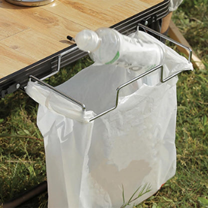 Stainless Steel Trash Bag Holder, Folding Hanging Dustbin Cage, Tabletop Garbage Bracket for Camping BBQ Kitchen