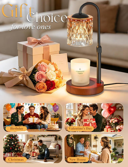Briever Dimmable Candle Warmer Lamp with Timer, Height Adjustable Electric Candle Wax Warmer, Christmas Birthday Gifts for Women Mom, House Warming Gifts New Home Room Decor, Walnut Solid Wood Base
