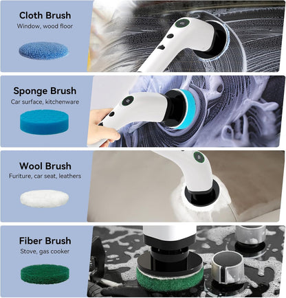Electric Bathroom Cleaning Brush, Cordless Spin Scrubber Full Body Waterproof IPX7 with 6 Replaceable Brush Heads for Bathtub/Kitchen/Window/Home Cleaning -SD-CTB02