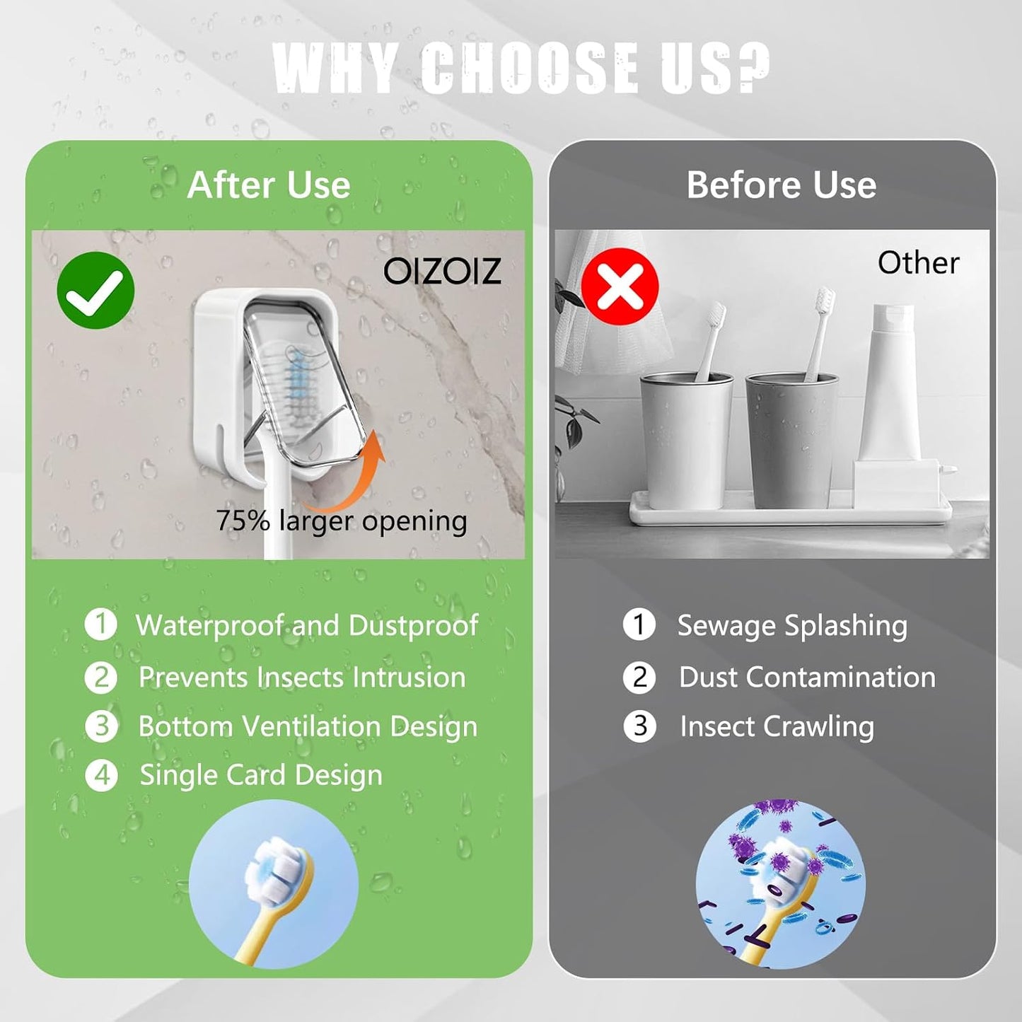2 Pack Mini Toothbrush Holder Wall Mounted with Cover, Single Slot Toothbrush Storage Organizer for Shower, Compact Toothbrush Holders for Bathroom & Travel, Ideal for Family Tooth Brushes