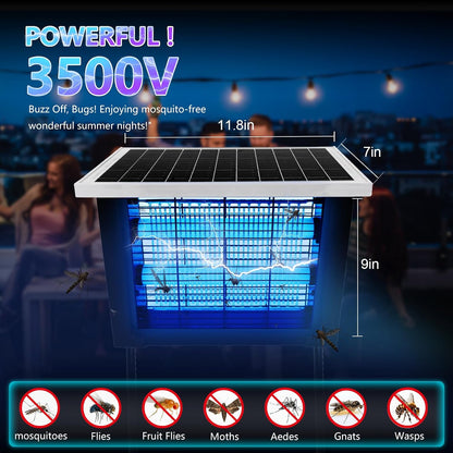 Powerful Large Solar Bug Zapper for 3000 sq.ft with 13FT Extension Cord | Rechargeable Outdoor Mosqutio Killer with 13W Solar Panel, Waterproof Solar Bug Zapper for Patio Garden Backyard RV Camping