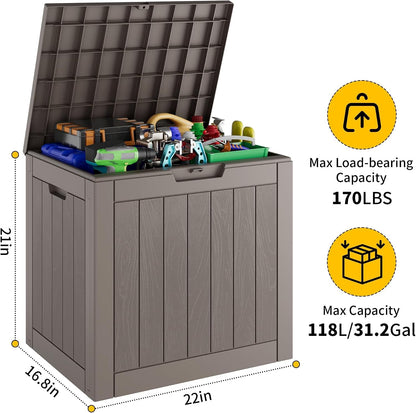 35 Gallon Outdoor Storage Box, Waterproof Resin Deck Box with Lockable Lid – Storage Cabinet for Patio Furniture, Pool Supplies, Garden Tools – Indoor & Outdoor Use
