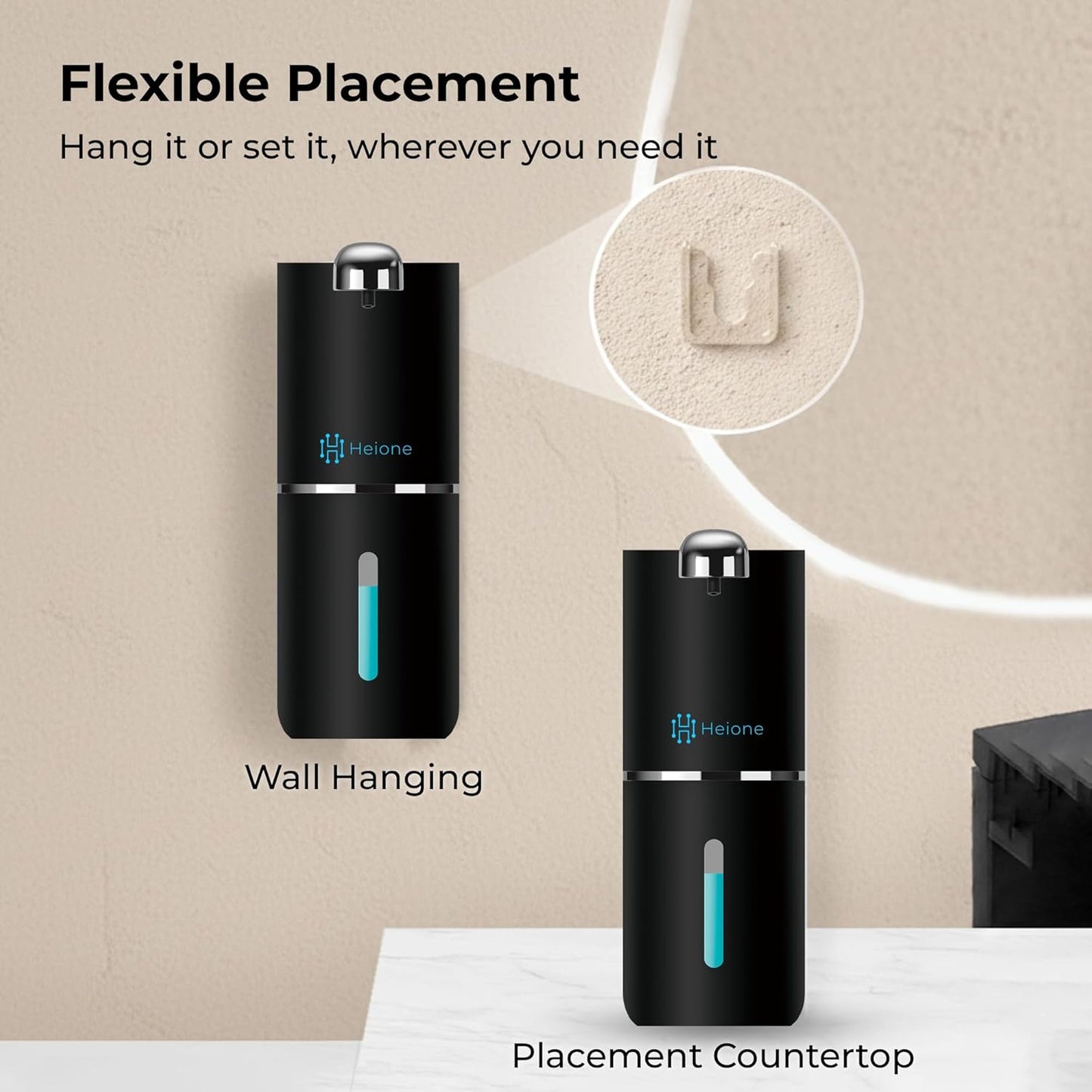 Automatic Touchless Foam Soap Dispenser - USB-C Rechargeable Foaming Soap Pump, IPX5 Waterproof for Bathroom & Kitchen, 12.8oz, Wall Mount or Countertop (Black)