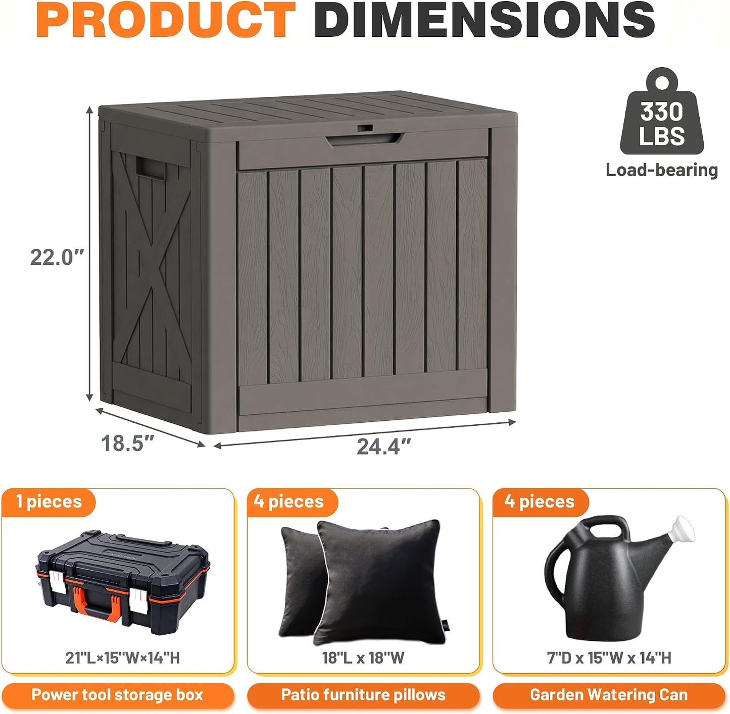 32 Gallon Deck Box Outdoor Indoor Waterproof Storage Box for Patio Furniture, Pool Accessories, Garden Tools, and Cushion Storage, Black