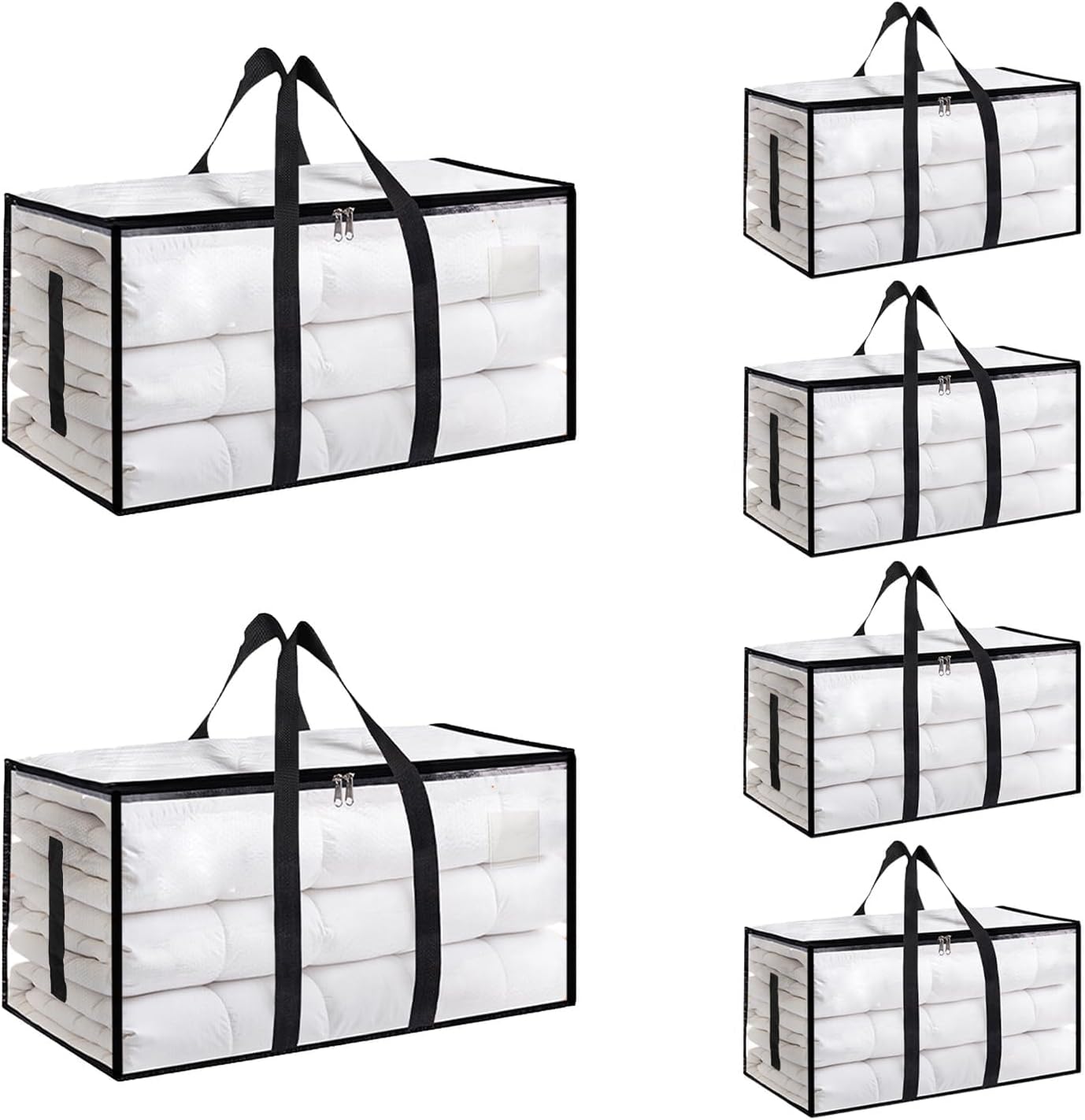 8 Pack-Extra Large Heavy Duty Moving Bags - Waterproof Storage Totes with Handles & Zippers, Foldable for College Dorm, Storage (Clear)