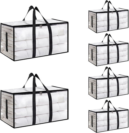 8 Pack-Extra Large Heavy Duty Moving Bags - Waterproof Storage Totes with Handles & Zippers, Foldable for College Dorm, Storage (Clear)