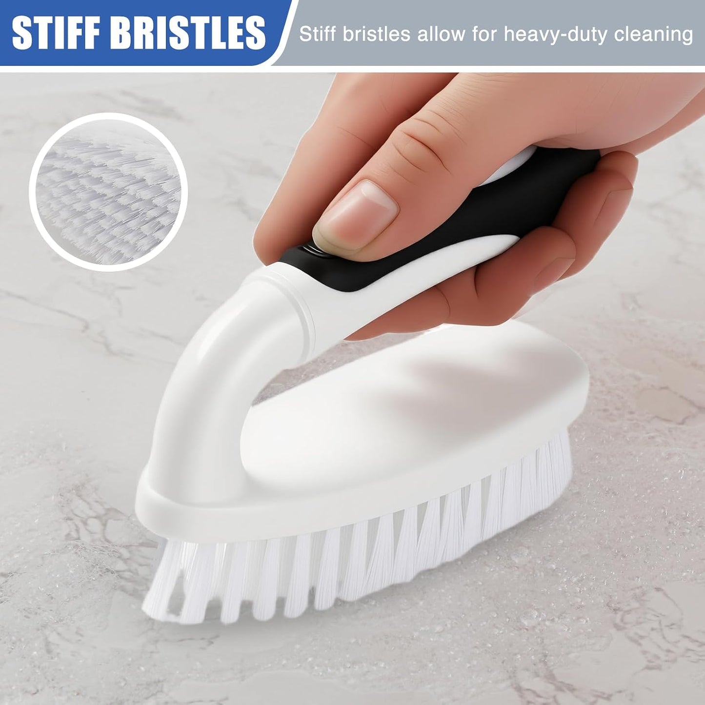 Scrub Brushes for Cleaning Bathtub Scrubber Heavy Duty Scrub Brush with Handle Stiff Bristle Cleaning Brush for Shower, Kitchen, Sink, Bathroom, Floor (Gray)