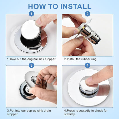 Upgraded 3 in 1 Bathroom Sink Drain Strainer, Universal Pop Up Stopper with Removable Stainless Steel Filter Basket Hair Catcher, Sink Plug for 1.1''~2.36'' Basin, Brushed Nickel Finish (1PC)