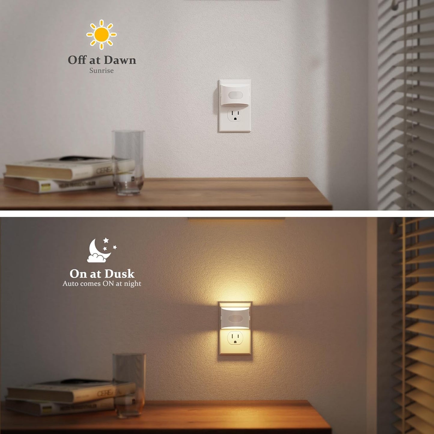 JandCase Motion Sensor Night Light, 2 Pack Motion Activated Night-Lights, 3000K Warm White LED Night Lights Plug into Wall, 30/60LM Adjustable Brightness, for Kids Adults Bathroom Bedroom