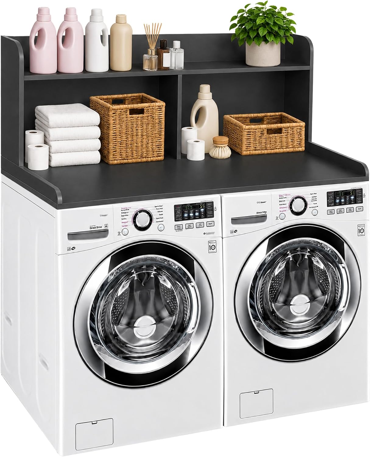 Royxen Laundry Countertop with 20" Shelf Universal Fit, Washer and Dryer Countertop with Storage Space, Laundry Room Storage (Walnut)