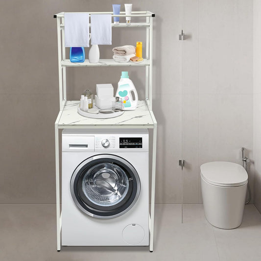 Over Washer and Dryer Shelves, 3 Tiers Over Washer and Dryer Storage, Laundry Room Storage and Organizer Standing Shelf for Bathrooms, Laundry Rooms, Balconies, Marble, 25.6*23.62*38.18in