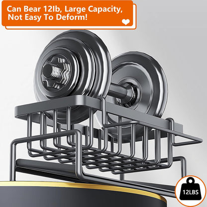 Kitchen Sink Caddy Organizer, Stainless Steel Sink Sponge Holder,45°Tilt Self-Drainage, Sponge Drain Rack with Dish Brush Holder,Removable Dishcloth Rack for Kitchen Storage Dispenser,Grey